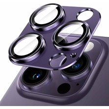 Daisy Home 14 Pro / 14 Pro Max ile Uyumlu Tek Parça Alüminyum Kamera Lens Koruyucu - Darbeye Dayanıklı, Güçlü Yapışkanlı, Kılıf Dostu Metal Temperli Cam Kamera Kapağı - Derin Mor