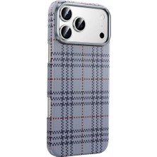 Daisy Home - 17 Pro Max ile Uyumlu Kılıf Ultra Slim Kumaş Desenli Karbon Scots Kevlar ile Uyumlu Kapak - Gri