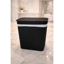 Daisy Home Lüks Bambu 3 Bölmeli Çamaşır Kirli Sepeti 52X32X60CM Büyük Boy 100 Lt (Siyah)