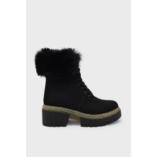 Kanuga Kadın Yüksek Taban Kürklü Bot Siyah Süet SMS3267-1