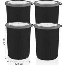 Daisy Home Vip Ahmet Vakumlu Saklama Kabı Silindir, Siyah 2, 10 Ltx 4'lü