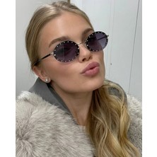 Funeyes Taşlı Oval Siyah Güneş Gözlüğü UV400 (Sınırlı Stok)