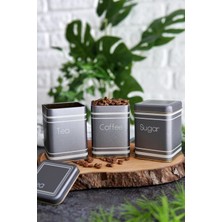 Daisy Home Evle-Metal Çay, Kahve, Şeker Saklama Kutusu 3 Lü Set 7.5 x 7.5 x 10.2 Cm, Silver (Silver)