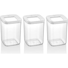 Daisy Home Vip Ahmet 3 Lü 1000 ml Kare Saklama Kabı, Beyaz