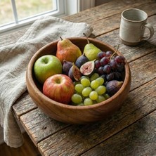 Daisy Home Deconox Doğal Akasya Ahşap Derin Kase - 22 cm Salata, Meyve ve Cips Sunum Kasesi - Dekoratif ve Dayanıklı Mutfak Gereci