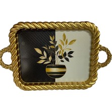 Daisy Home Lüks Dekoratif Plastik Tepsi Altın Çerçeve 38X28 Vazoda Çiçek Desenli