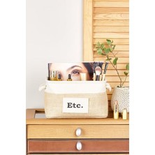 Daisy Home Krem Şeritli Dikdörtgen Jüt Sepet - Küçük