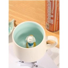 Daisy Home Mukko Home 3D Sevimli Koyun Figürlü Porselen Sürpriz Kupa - 350 Ml, Şık ve Eğlenceli Tasarım,mavi