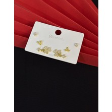 Melisa Takı & Aksesuar 316L Çelik Jewelry Gold Renk 6lı Set Zirkon Taşlı Küpe