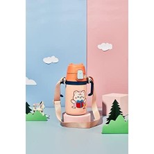 Daisy Home Çocuk Boyun Askılı 400 ml Pipetli Paslanmaz Çelik Termos 2 Renk Turuncu