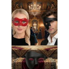 Zurafa Shop İkili Lüks Balo Maske Seti - Masguarde Kırmızı  Kadın ve Yarım Venedik Siyah Erkek Maskesi