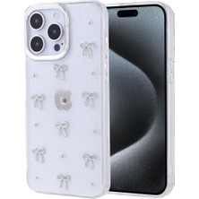 Daisy Home 15 Pro Max ile Uyumlu Kılıf Kabartmalı Kelebek-Kiraz-Çiçek Dizayn Şeffaf Kutup Kapak Fiyonk