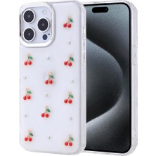 Daisy Home 15 Pro Max ile Uyumlu Kılıf Kabartmalı Kelebek-Kiraz-Çiçek Dizayn Şeffaf Kutup Kapak Kiraz