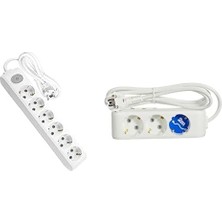 Daisy Home 6lı Anahtar-Topraklı Kablolu Ç.k 3m Priz + Üçlü Priz Topraklı Kablolu Çocuk Korumalı 2 mt