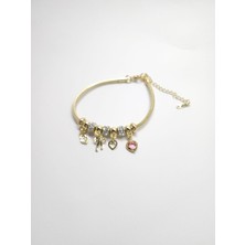Stainless Steel Çelik Charm Pembe Kalp ve Figürlü Bileklik