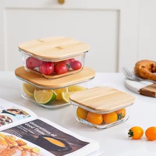Daisy Home Orret Home Bambu Kapaklı Vakumlu Cam Saklama Kabı Seti – Yuvarlak, Kare ve Dikdörtgen Gıda Saklama Kabı – Hava Geçirmez Kahvaltılık ve Mutfak Düzeni Için Cam Doğal Ahşap Kapaklı (Kare, 1000 Ml)