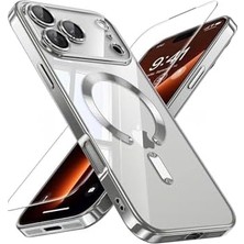 Daisy Home - 17 Pro ile Uyumlu Kılıf Tam Kamera Korumalı Renkli Kenarlı Arkası Şeffaf + Ekran Koruyucu Cam