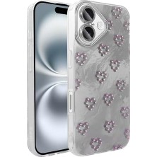 Daisy Home 16 ile Uyumlu Kılıf Kamera Korumalı Fiyonk Kalp Figürlü Ponti Kapak Beyaz