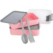 Daisy Home Titiz Plastik Orjinal Fely Beslenme Kabı,yetişkinler/çocuklar Için, Bölmeli, Yemek Kutusu, Paket Bölücü, Çatal Kaşık Takımı Içinde 4 Renk (Pembe)