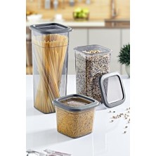 Daisy Home Smartware 2'li Set Skali Kare Saklama Kabı Antrasit (2'şer Adet 740 Ml, 1440 Ml, 2350 Ml)