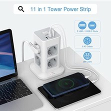 Daisy Home Tessan Çok Çoklu Soket Ameliyat Koruması 3600W 16A, 8 Bölüm Soket Stripi USB C Çoklu Eklentisi, 2m Uzantı Kablo ile Strip Ekle, Evde Soket Kulesi Dağıtım Soketi, Gri