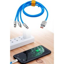 Daisy Home 3 Şarj Aleti 1 Arada Çinko Alaşım Hızlı Şarj Kablosu Mavi