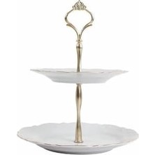 Daisy Home Porland Queen Altın Yaldız 2 Katlı Kurabiye Tabağı 21CM