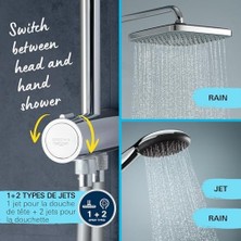 Daisy Home Start 250 Yön Değiştiricili Duş Sistemi, 920MM Duvar Dışı Bağlantılı, 2 Akışlı Yuvarlak Tepe Duşu, 2 Akışlı El Duşu, 1500MM ve 500MM Duş Hortumu, Duş Başlığı, Krom, 26989001