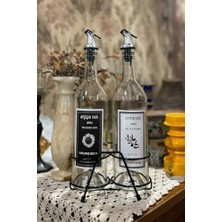 Daisy Home Şeffaf 750 ml Siyah Beyaz Etiketli Siyah Standlı Akıtıcılı Yağlık Yağdanlık