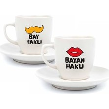 Daisy Home Bay Haklı & Bayan Haklı 2 Kişilik 4 Parça Krem Türk Kahvesi Fincan Seti - Hediyelik Kahve Fincanı Seti