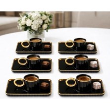 Daisy Home 6’lı Gold Siyah Türk Kahvesi Fincan Seti – Altın Detaylı Kahve Yanı Tabaklı, Porselen Fincan ve Sunum Tabağı Takımı