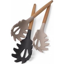 Daisy Home Deconox Bambu Saplı Silikon Makarna Servis Kaşığı – Isıya Dayanıklı, Yapışmaz, 3 Renk Seçenekli, 27CM – Uzun Saplı Makarna Kaşığı (Siyah)