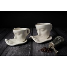Daisy Home Mithra Life 2 Adet 110 ml Yüz Şekilli Seramik Beyaz Türk Kahvesi Fincan Takımı MIT1080