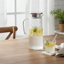 Daisy Home Deconox 1.4 Litre Paslanmaz Çelik Kapaklı Borosilikat Cam Sürahi - Dikey Çizgili (Rölyef) Desenli Isıya Dayanıklı Karaf