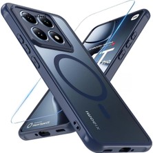 Daisy Home - Mi 14T Pro ile Uyumlu Kılıf Mat ile Uyumlu Şarj Özellikli Renkli Kenarlı + Ekran Koruyucu Cam Set - Lacivert