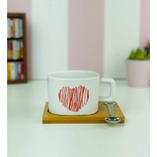 Daisy Home Giftmoda Kalp Tasarımlı Ahşap Standlı Kupa