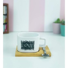 Daisy Home Giftmoda Love Siyah Çizgili Tasarımlı Ahşap Standlı Kupa