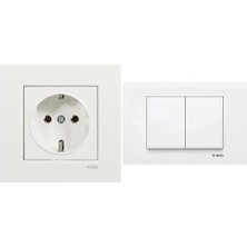 Daisy Home Kare Beyaz Topraklı Priz + Beyaz Komütatör A.opp