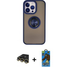 Marsilyan™- iPhone 13 Pro Max Kılıf Yörünge Çizgi - Siyah 18D Cam Ekran Koruyucu + Gold Raze Metal Kamera Lens