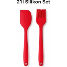Evolis Kitchen 2 Adet Isıya Dayanıklı Yanmaz Yapışmaz Spatula ve Fırça Seti Kırmızı
