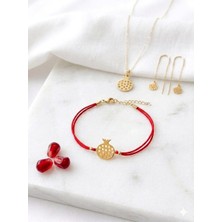 Papatya Silver 925 Ayar Gümüş Bereket Nar Beraberlik Kolye Bileklik Küpe Set.rose.gold.rodaj