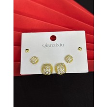 Melisa Takı & Aksesuar 316L Çelik Jewelry Gold Renk 6lı Set Zirkon Taşlı Küpe