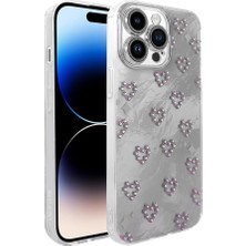 Daisy Home 14 Pro Max ile Uyumlu Kılıf Kamera Korumalı Fiyonk Kalp Figürlü Ponti Kapak Beyaz