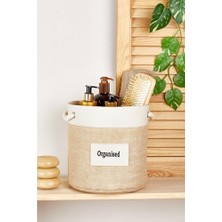 Daisy Home Krem Şeritli Silindir Jüt Sepet – Orta