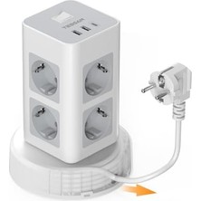 Daisy Home Tessan USB C ile Priz Prizi, 11'i 1 Arada Dikey Priz Şerit, Anahtarlı, Uzatma Kule Fişi, Geri Çekilebilir Uzatma Kablosu ile 2 M, 2500 W Ev, Mutfak Için