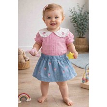 Uçurtma Baby Kids Necixs Çilek Nakışlı Kot Etekli Kız Bebek Takım