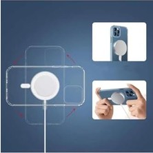 Daisy Home ile Uyumlu 12 Pro Max Kılıf M-Safe Şarj Özellikli Şeffaf Sert Pc Embos Kapak Renksiz