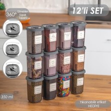 Daisy Home Porsima 1059 12'li Döner Kapaklı Etiketli Baharatlık Seti - Füme Kilitlenebilir Kapaklı 350 cc