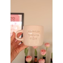 Daisy Home Seramik Kupa, Efsaneler Temmuzda Doğar Yazılı, Pembe Bej Renk, El Yapımı Tasarım