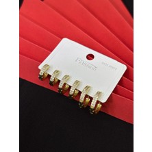 Melisa Takı & Aksesuar 316L Çelik Jewelry Gold Renk 6lı Set Zirkon Taşlı Küpe